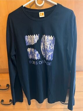 BOSS ORANGE Men’s Dark Navy Long Sleeve Graphic Tee Large